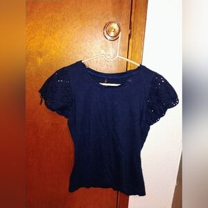 WORN ONCE JW Navy Blue Women's Top With Lace Sleeves Size Small